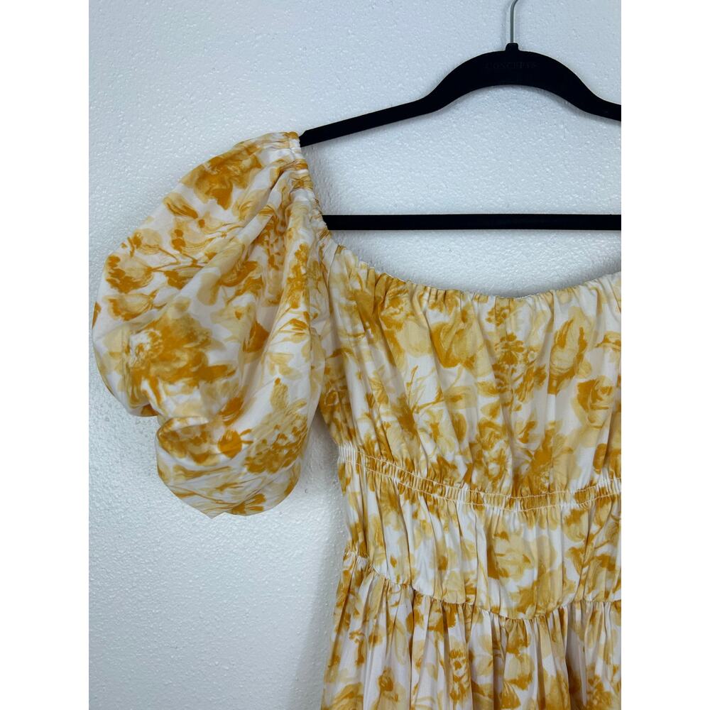 Abercrombie & Fitch Floral Off the Shoulder Puff Sleeve Mini Dress Yellow Small - Picture 6 of 9